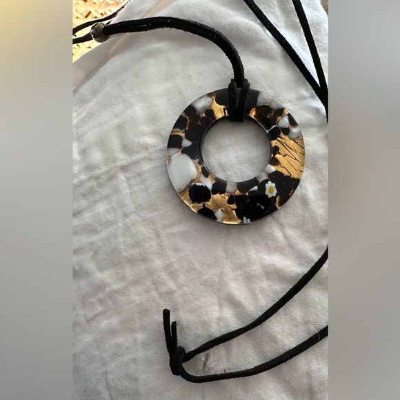 Handcrafted Murano Venice Glass Disc Pendant Necklace Fused Glass 24kt Gold Foil - Picture 7 of 7
